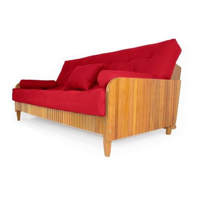Sofá Cama Paris Ripado Acquablock Vermelho Madeira Nobre