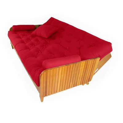 Sofá Cama Paris Ripado Acquablock Vermelho Madeira Nobre