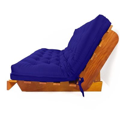 Sofá Cama Futon L Acquablock Azul Royal Em Madeira Nobre Maciça