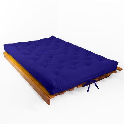 Sofá Cama Futon L Acquablock Azul Royal Em Madeira Nobre Maciça