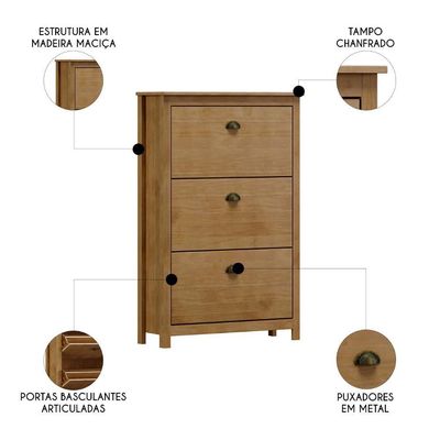 Sapateira De Madeira 80cm 3 Portas Lázio Freijó F07 - Mpozenato