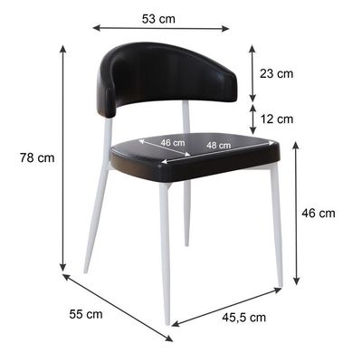 Cadeira Bless Fixa C/4 Pés 53 X 55 X 78cm Pés Brancos. Courino Preto Courino Preto