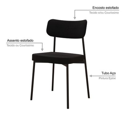 Cadeira Mynna Fixa C/4 Pes 525 X 470 X 790 Mm C/2 Un. Preto Preto