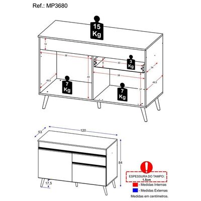 Balcão Cozinha Gabinete Pia 120Cm 2 Portas Preto/branco