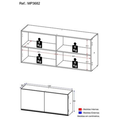 Armário Aéreo Cozinha 120 Cm 2 Portas Mp3682.895 Preto