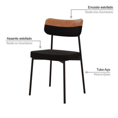 Cadeira Mynna Fixa C/4 Pes 525 X 470 X 790 Mm C/4 Un. Preto/courino Caramelo Preto/courino Caramelo