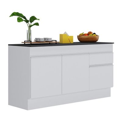 Balcão Cozinha Gabinete Pia 150 Cm 3 Portas 1 Gaveta Branco