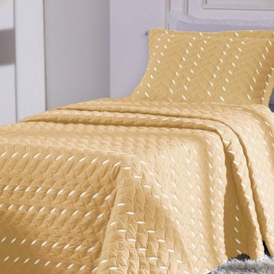 Cobre Leito Bordado 400 Fios Heitor Solteiro 100% Poliéster - Amarelo