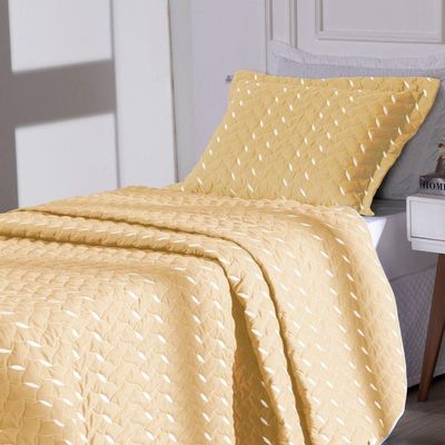 Cobre Leito Bordado 400 Fios Heitor Solteiro 100% Poliéster - Amarelo