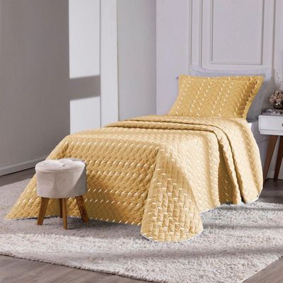 Cobre Leito Bordado 400 Fios Heitor Solteiro 100% Poliéster - Amarelo