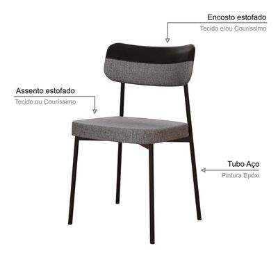 Cadeira Mynna Fixa C/4 Pes 525 X 470 X 790 Mm C/4 Un. Preto Crt Cinza/courino Preto
