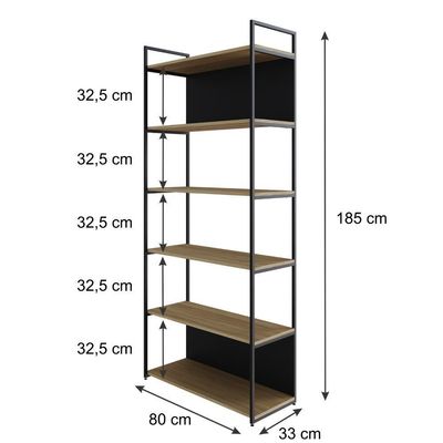 Estante Com 6 Prateleiras 186x80x33cm Comfundo Yon Vermont Oak Preta