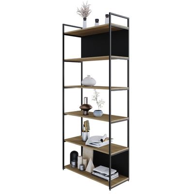 Estante Com 6 Prateleiras 186x80x33cm Comfundo Yon Vermont Oak Preta