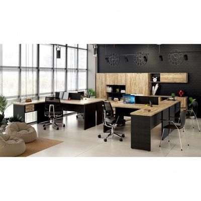Mesa Para Escritório Em L 1,80x1,60m Tampo E Pés 30mm Com Gaveta Nogal Compreto Ônix