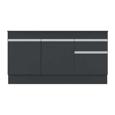 Balcão Cozinha Gabinete Pia 150cm 3 Ptas Preto/branco