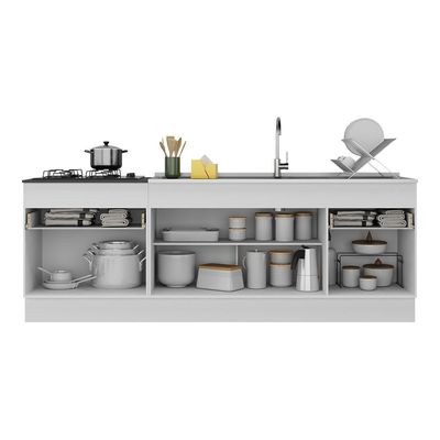 Kit 2 Balcões Gabinete Pia 150cm E Cooktop 70cm Branco/preto