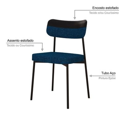 Cadeira Mynna Fixa C/4 Pes 525 X 470 X 790 Mm C/2 Un. Preto Corriente Azul/courino Preto