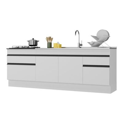 Kit 2 Balcões Gabinete Pia 150cm E Cooktop 70cm Branco/preto