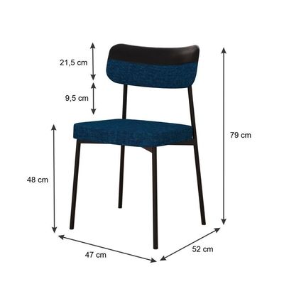 Cadeira Mynna Fixa C/4 Pes 525 X 470 X 790 Mm C/2 Un. Preto Corriente Azul/courino Preto