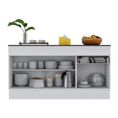Balcão Cozinha Gabinete Pia 150cm 3 Ptas Branco/preto