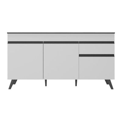 Balcão Cozinha Gabinete Pia 150Cm 3 Portas Branco/preto