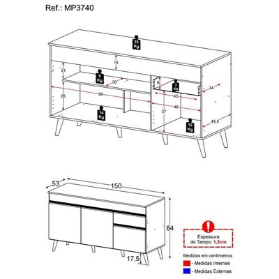 Balcão Cozinha Gabinete Pia 150Cm 3 Portas Branco/preto