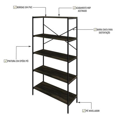Estante C/05 Prateleiras 152x80x33cm Tub Tueh1585 Carvalho Dark - Carvalho Dark /