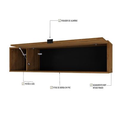Armário Aéreo Com Nicho E Porta Basculante 35x135x35cm Wlnp135 Lâmina Mel Preto