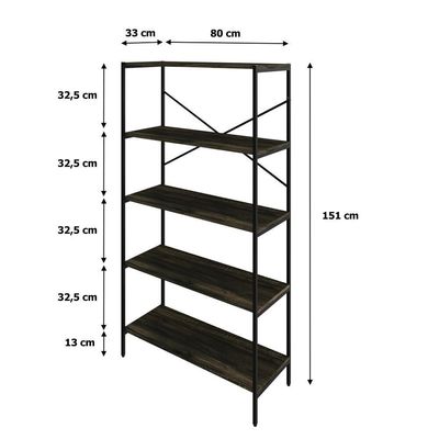 Estante C/05 Prateleiras 152x80x33cm Tub Tueh1585 Carvalho Dark - Carvalho Dark /