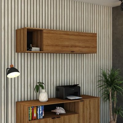 Armário Aéreo Com Nicho E Porta Basculante 35x135x35cm Wlnp135 Lâmina Mel Preto