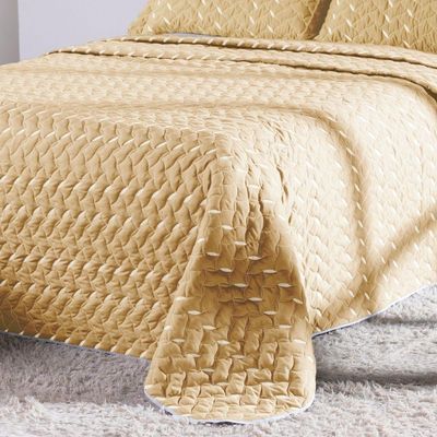 Cobre Leito Bordado 400 Fios Heitor Casal Queen 100% Poliéster - Amarelo
