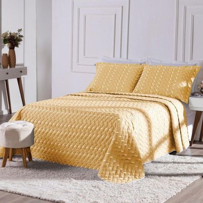 Cobre Leito Bordado 400 Fios Heitor Casal Queen 100% Poliéster - Amarelo