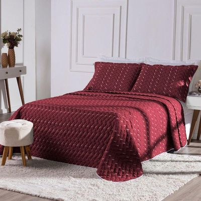 Cobre Leito Bordado 400 Fios Heitor Casal Padrão 100% Poliéster - Vermelho