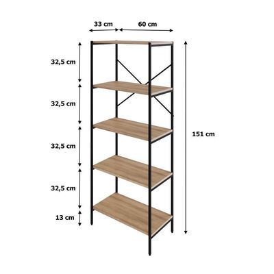 Estante C/05 Prateleiras 152x60x33cm Tub Tueh1565 Lâmina Mel - Est.preta Lâmina Mel / Est.preta