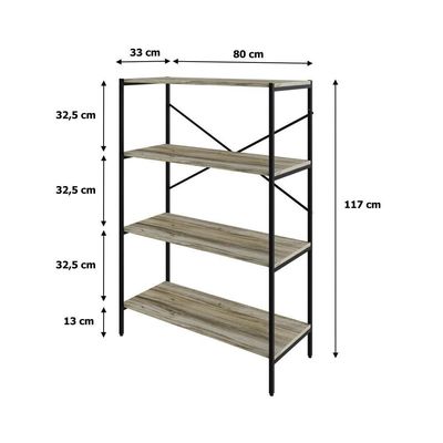 Estante C/04 Prateleiras 118x80x33cm Tub Tueh1184 Carvalho - Est.preta Carvalho / Est.preta