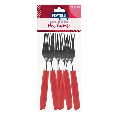 Jogo 6 Garfos De Mesa New Caprese Vermelho Fratelli Inox