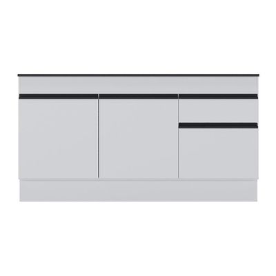Balcão Cozinha Gabinete Pia 150cm 3 Ptas Branco/preto