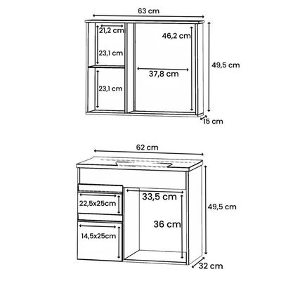 Gabinete Armario Para Banheiro Firenze Com Espelheira E Cuba Branco/preto
