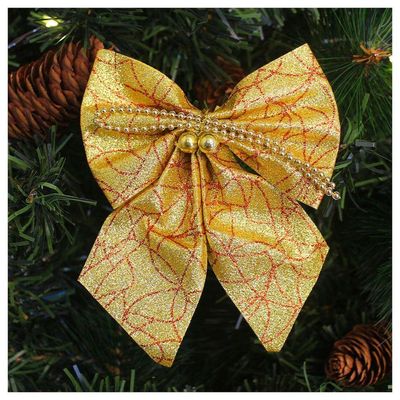 Enfeite árvore Natal Laço Dourado Brilhante 14cm 6 Unidades