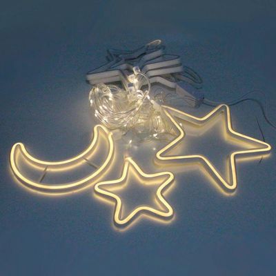 Decoração Cortina Varal Cordão Fio De Luzes Lâmpadas Estrela Lua Céu Led Natal Enfeite 2,5m