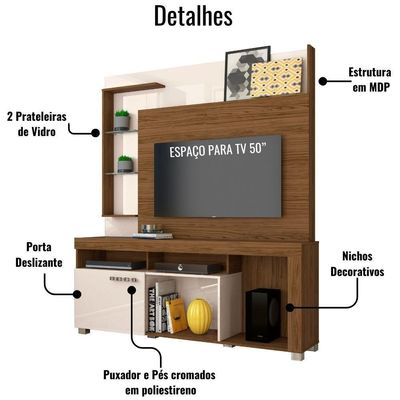 Estante Home Para Tv 50 Polegadas ícaro Naturale Off White Madetec