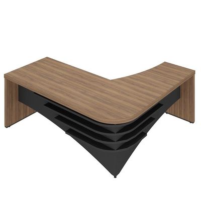 Mesa Para Escritório Em L Diretor Lado Esquerdo Nogal/preto
