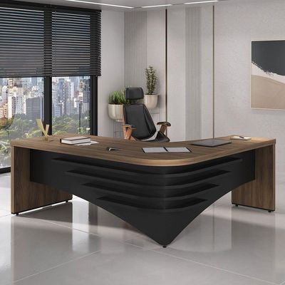 Mesa Para Escritório Em L Diretor Lado Esquerdo Nogal/preto
