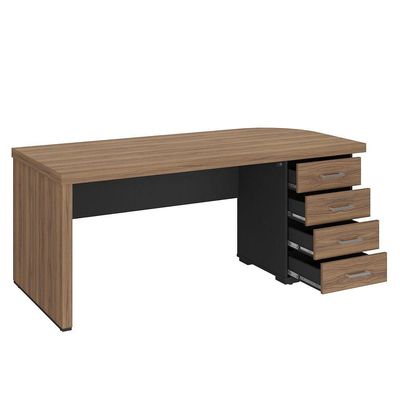 Mesa Para Escritório 4 Gavetas Com Chave Lado Direito Nogal/preto