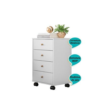 Gaveteiro 4 Gavetas Com Rodizios Office Estônia Branco