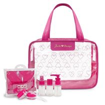 Kit De Bolsa Transparente E Frascos De Viagem De 7 Peças Pink