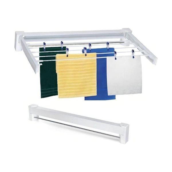 Varal Mágico Parede Retrátil Dobrável 5 Varetas 70cm Cor - Branco
