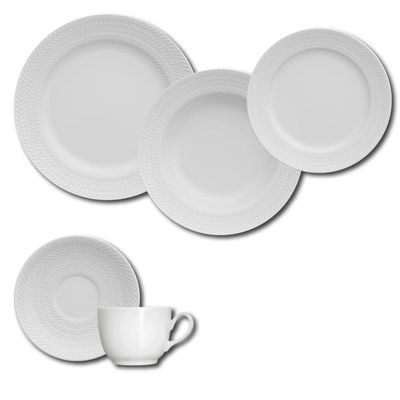 Aparelho de Jantar, Chá e Sobremesa 30 Peças Germer Chevron em Porcelana - Branco