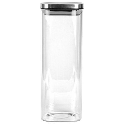 Porta Mantimentos Quadrado Dynasty em Vidro Borossilicato com Tampa de Metal Prata  1,9L