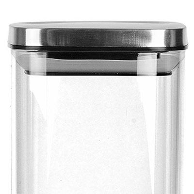 Porta Mantimentos Quadrado Dynasty em Vidro Borossilicato com Tampa de Metal Prata  1,9L